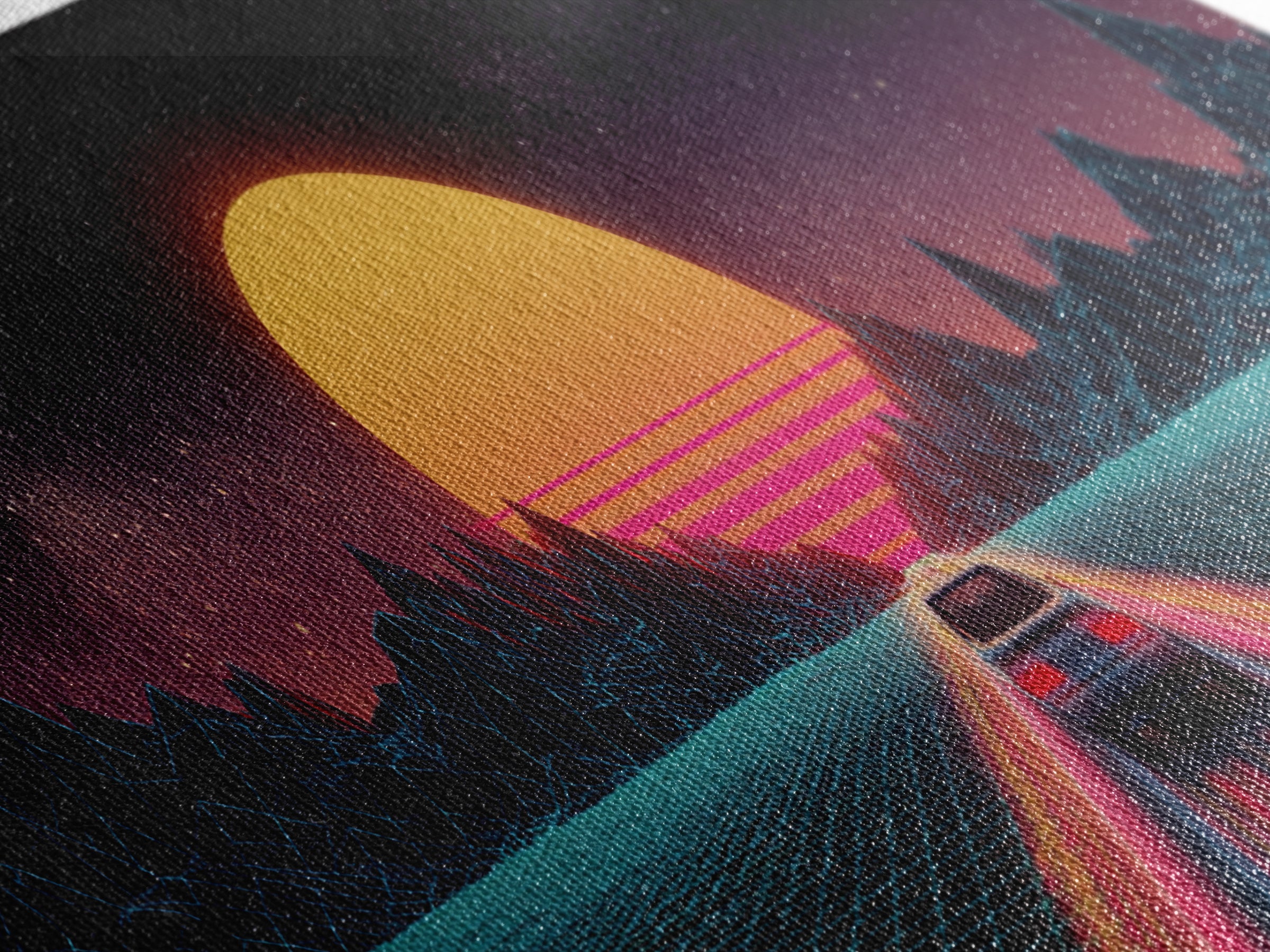Retro Synthwave Car At Neon Sunset Canvas Print, Futuristic Wall Art, 80s Vaporwave Decor, Gaming Room, Gift For Him, Modern Home Decor