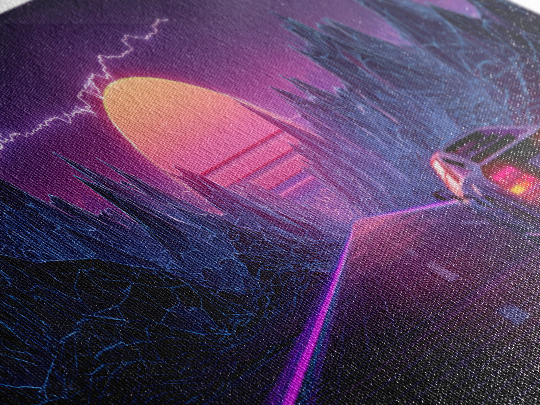Synthwave Mountain Highway Canvas Print, Retro Futuristic Car Wall Art, Neon Gaming Room Decor, Vaporwave Poster, Cyberpunk Gift For Him