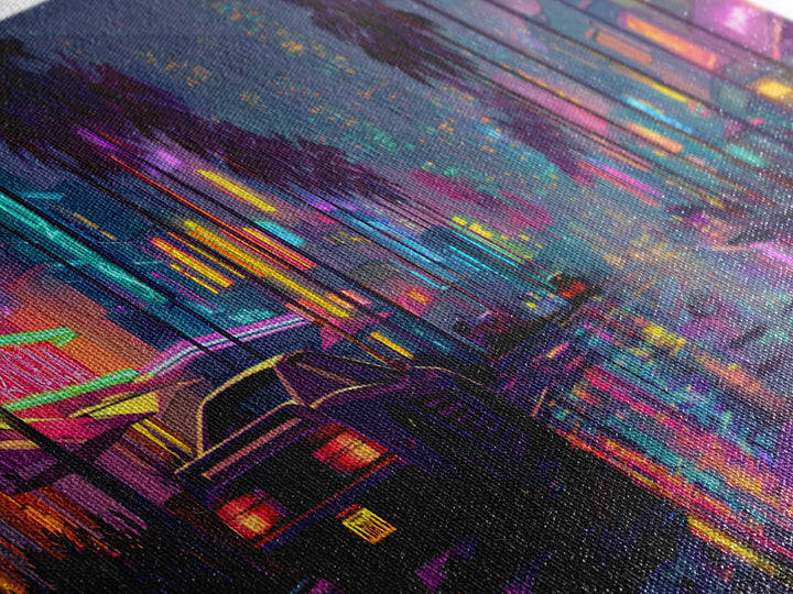 Neon Cyberpunk City Street Wall Art, Futuristic Canvas Print For Gaming Room Decor, Vaporwave Apartment Decor Gift For Him