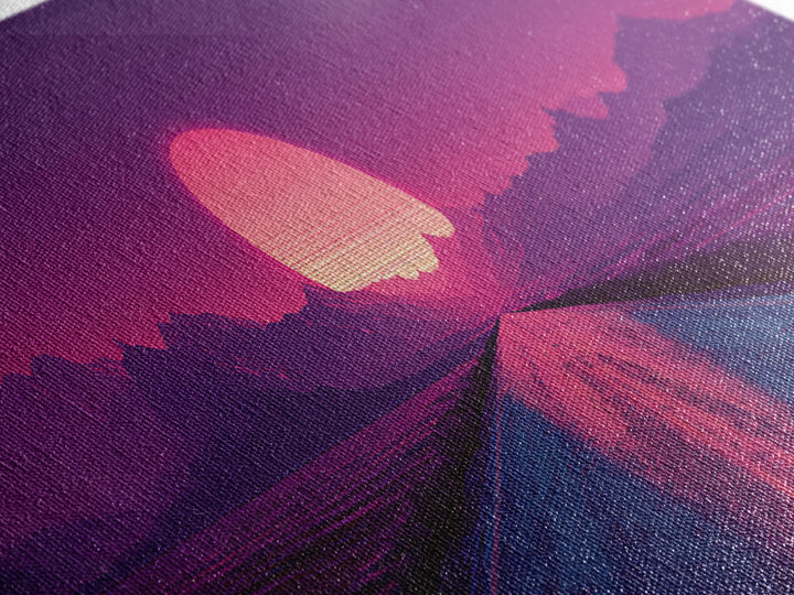 Magenta Desert Road Wall Art, Retro Futuristic Mountain Sunset Canvas Print, Synthwave Decor, Large Horizontal Wall Art Print