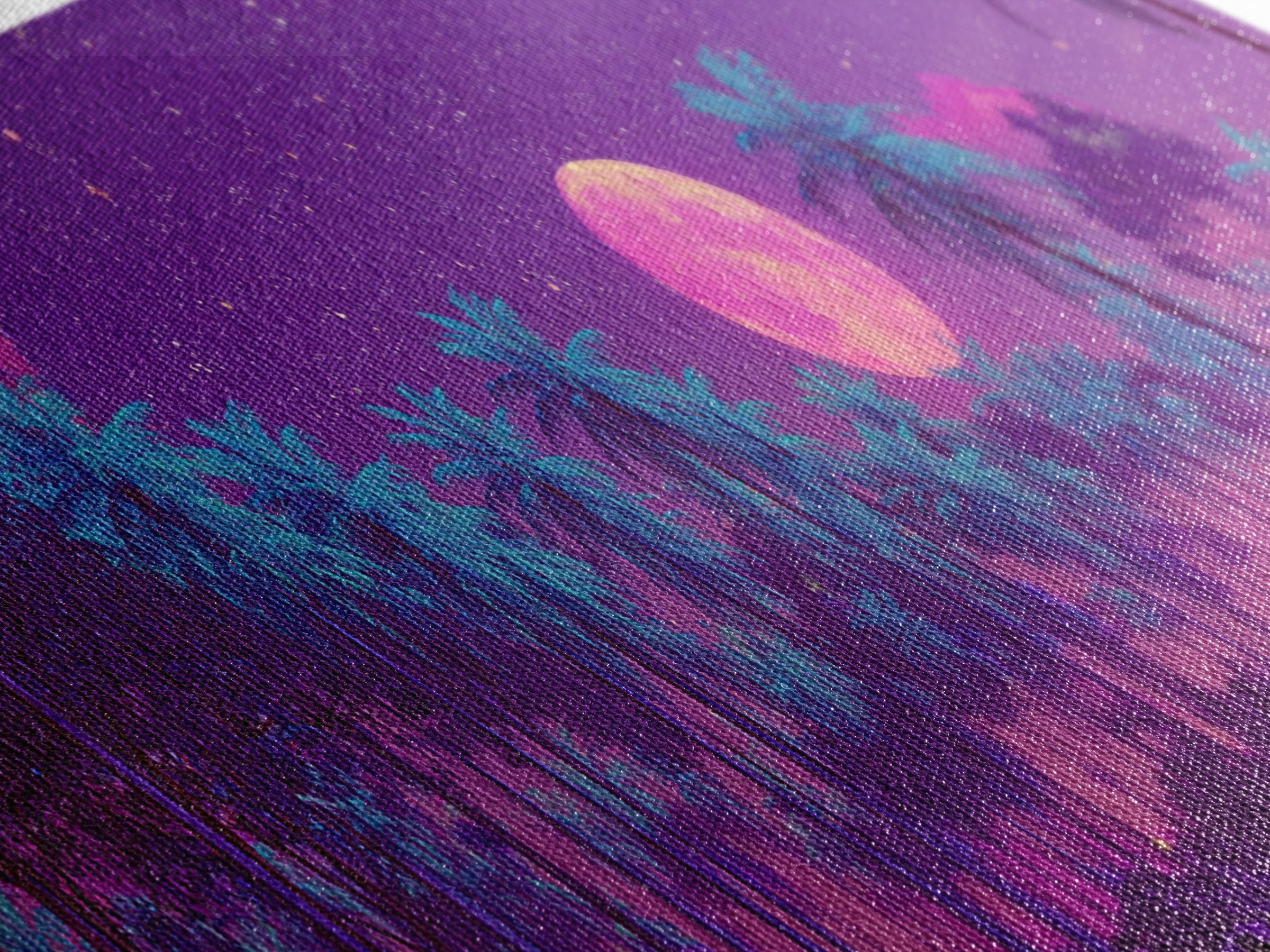 Magenta Moonlit Palm Forest Wall Art, Tropical Night Landscape, Celestial Decor, Purple Jungle, Boho Bedroom Wall Decor, Canvas Print