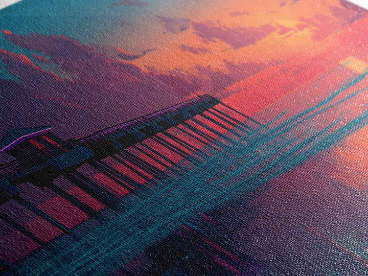 Sunset Pier Ocean Reflection Canvas Print, Coastal Wall Art, Beach House Decor, Seascape Painting, Nautical Living Room Art