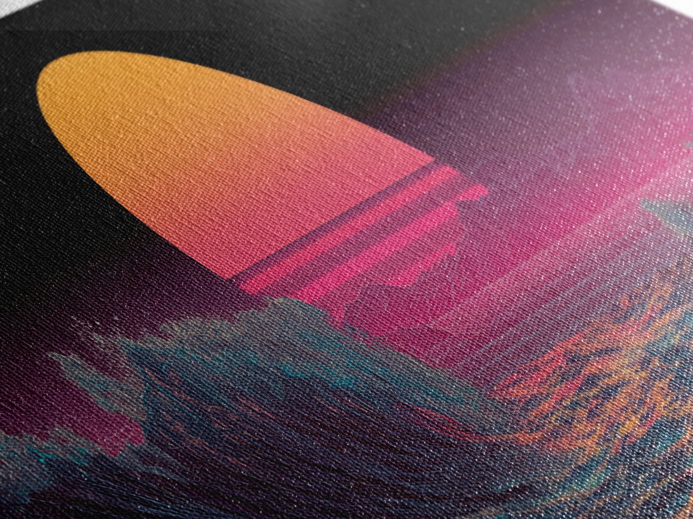 Retro Synthwave Ocean Sunset Wall Art, Neon Seascape Print, Vaporwave Coastal Decor, Futuristic Waves, Modern Gaming Room Art