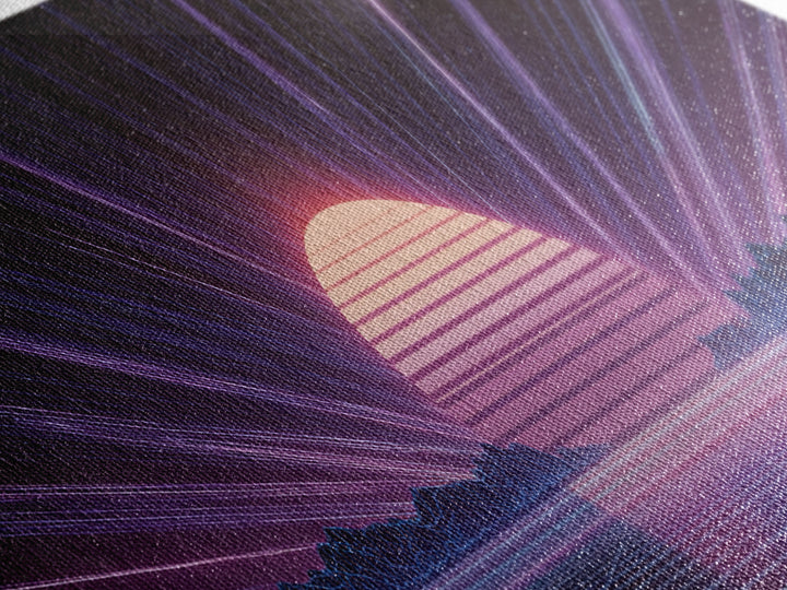 Retro Futuristic Sun Over Neon Lake Canvas Print, Synthwave Wall Art, Vaporwave Poster, Gaming Room Decor, Cyberpunk Gift