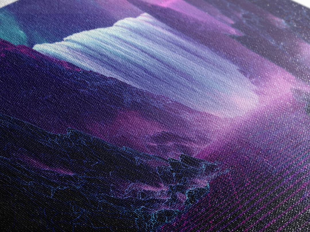 Alien Waterfall Galaxy Canvas Print, Futuristic Fantasy Landscape, Neon Sci Fi Wall Decor, Vibrant Space Art For Gamer Room