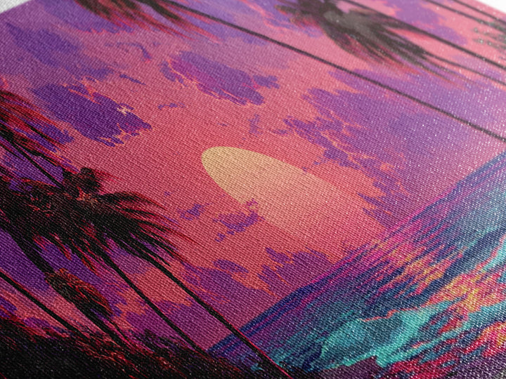 Tropical Sunset Beach With Palm Trees Wall Art, Ocean Canvas Print, Coastal Decor, Beach House Decor, Living Room Art, Tropical Decor