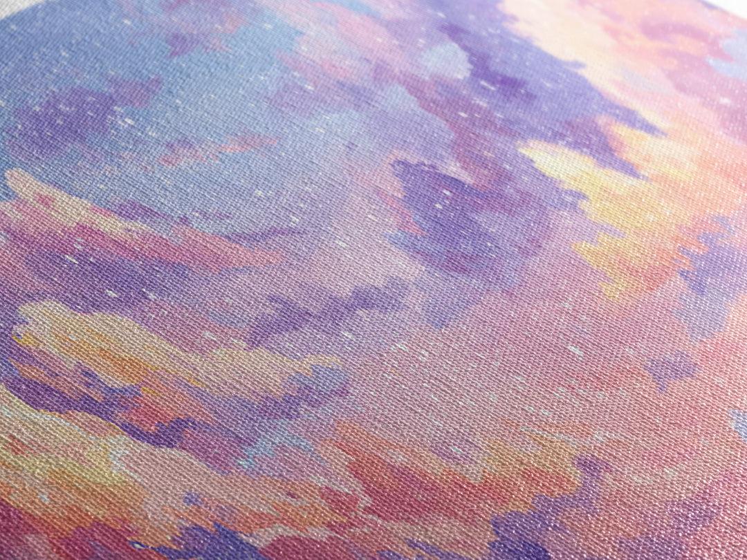 Pastel Starry Cloudscape Sunset Wall Art, Dreamy Sky Canvas Print, Whimsical Nursery Decor, Soft Aesthetic Bedroom Print