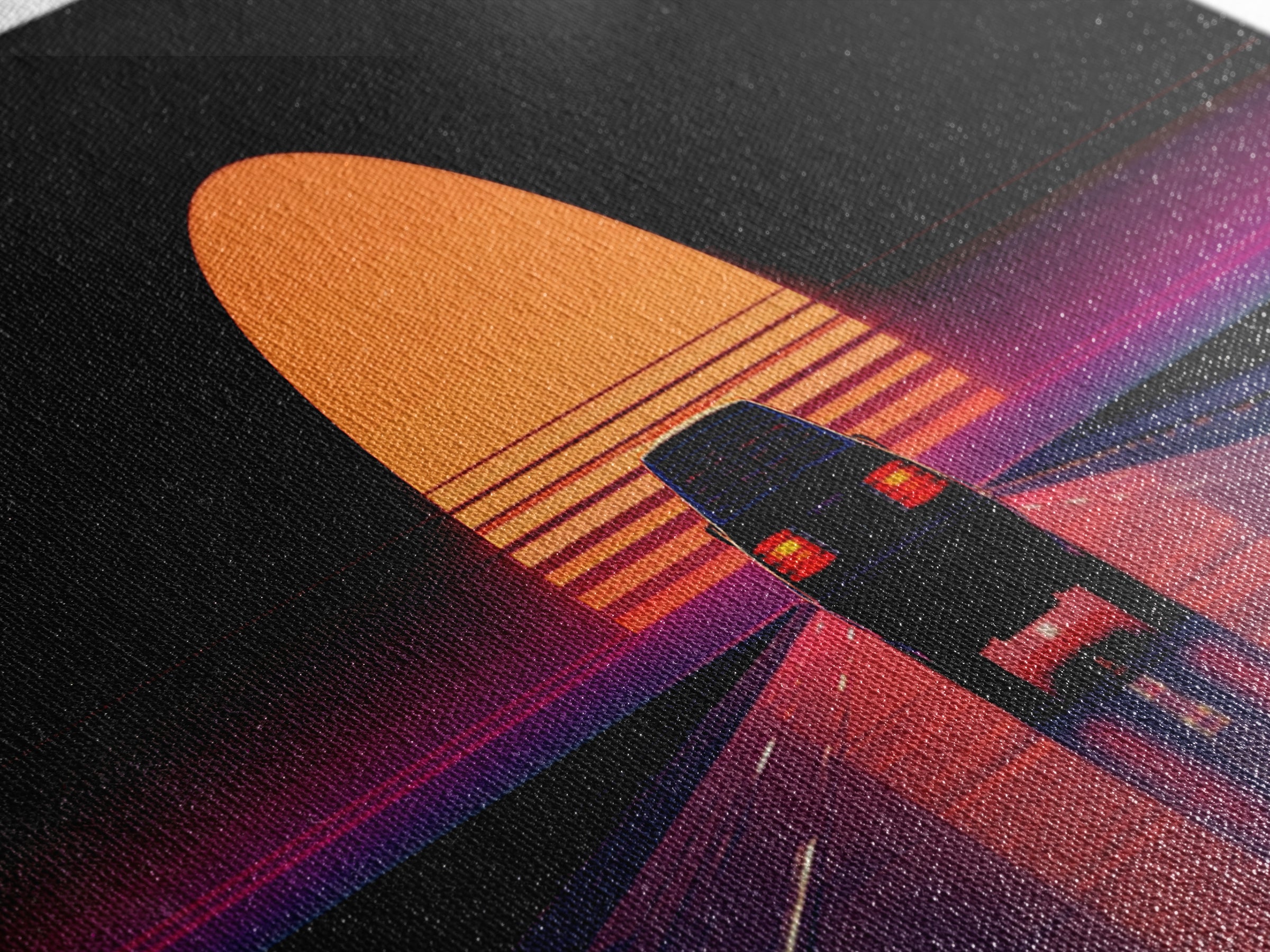 Retro Car Driving Into Striped Sunset, Synthwave Canvas Print, Vaporwave Wall Art, Man Cave Decor, Gift For Him, Retro Poster