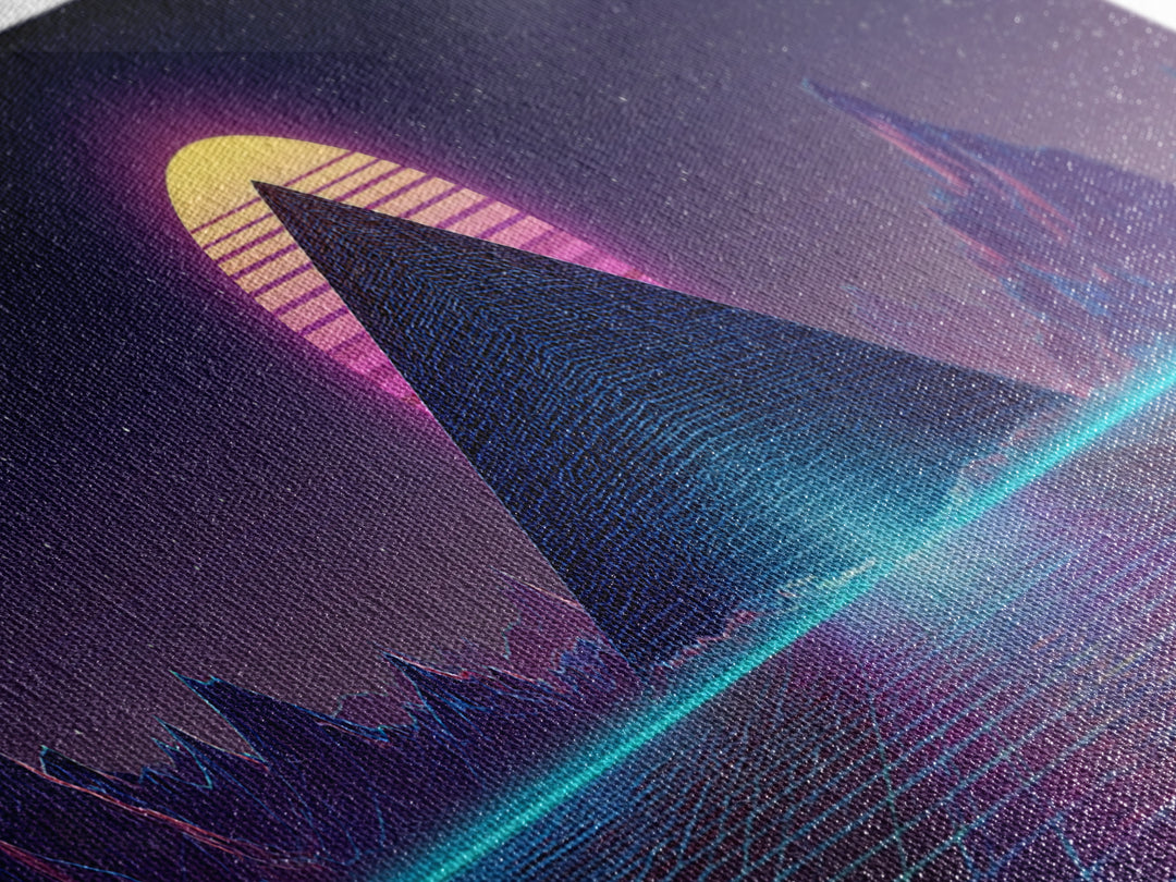Neon Synthwave Pyramid Starfield Canvas Print, Futuristic Wall Art, Cyberpunk Decor, Retro Sci Fi Poster, Gaming Room Art