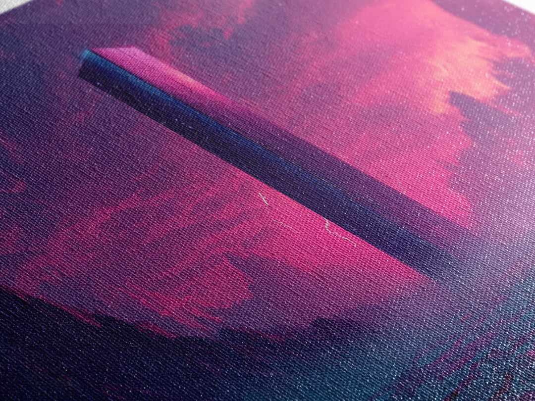 Neon Futuristic Monolith Desert Canvas Print, Sci Fi Wall Art, Alien Landscape Decor, Cyberpunk Poster, Dystopian Gift Idea