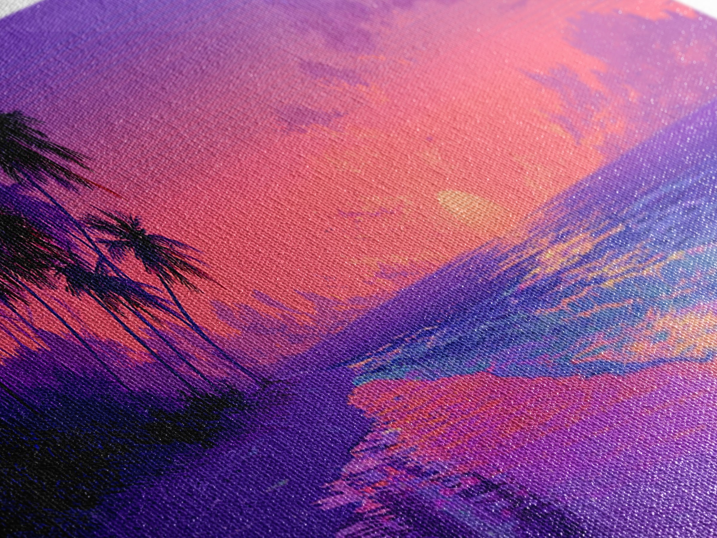 Purple Tropical Beach Sunset Canvas Print, Coastal Wall Art, Palm Tree Ocean Decor, Beach House Decor, Summer Bedroom Art