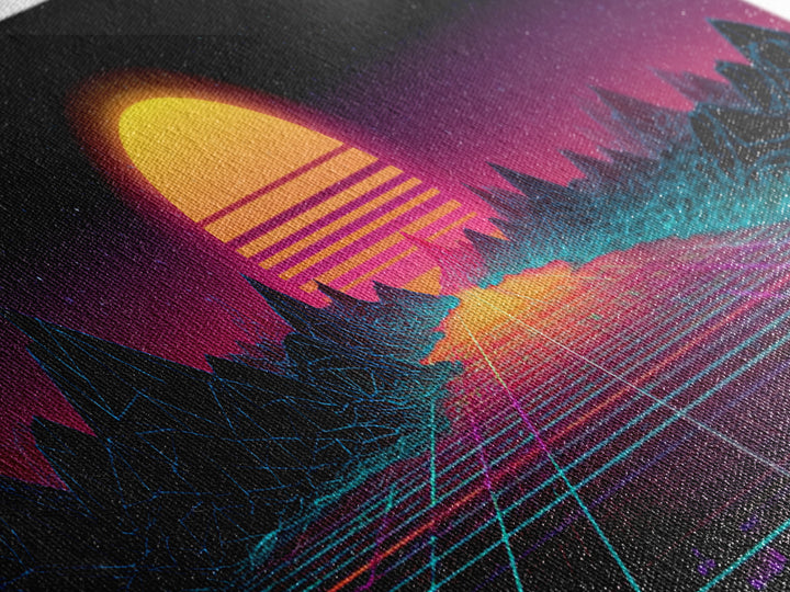 Retro Synthwave Sunset Mountain Wall Art, Vaporwave Canvas Print For Gaming Room Decor, Neon 80s Poster And Dorm Decor Gift