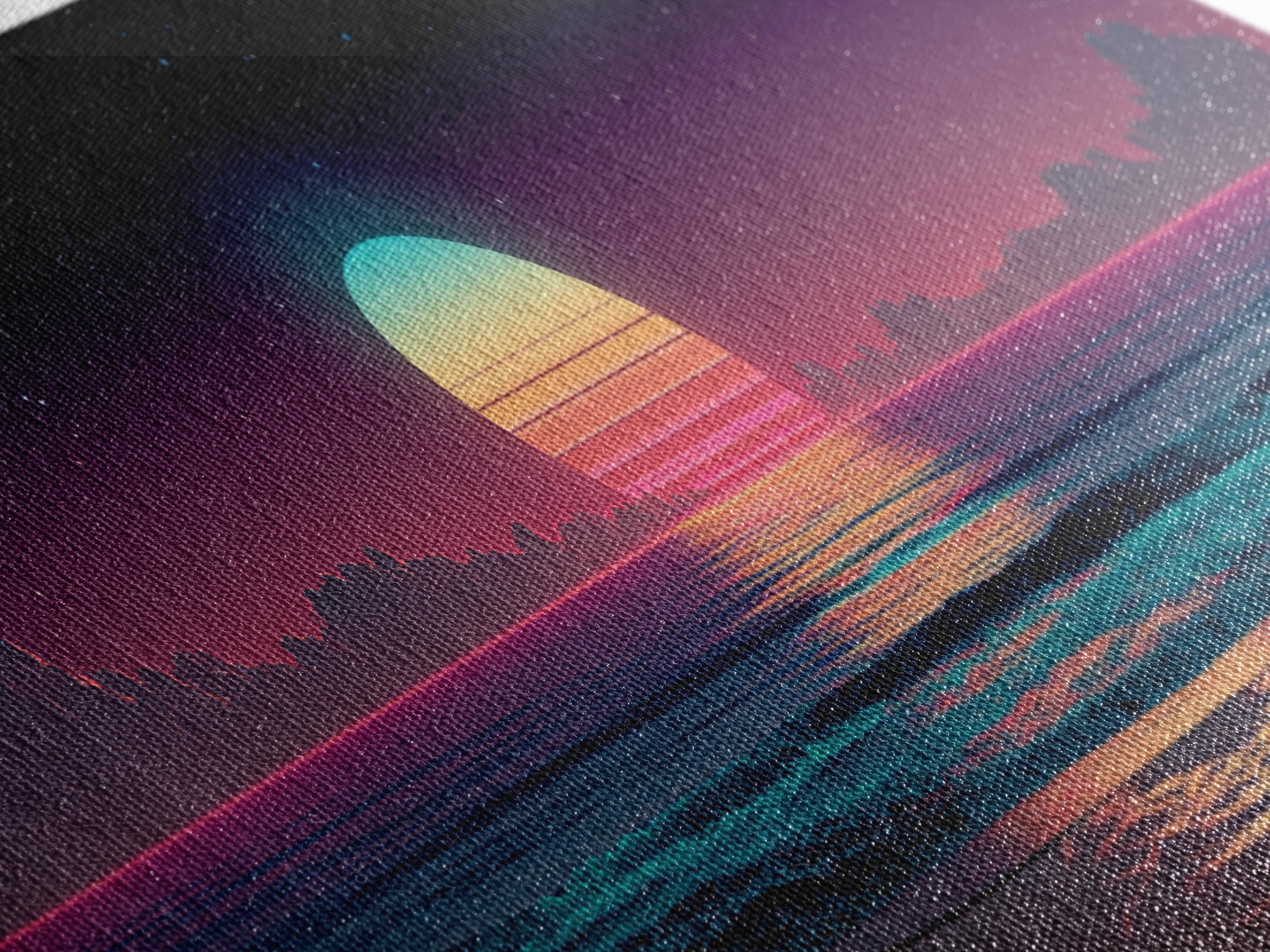 Retro Cosmic Ocean Sunset Canvas Print, Neon Beach Wall Art, Synthwave Seascape, Coastal Decor, Bedroom Poster, Home Decor