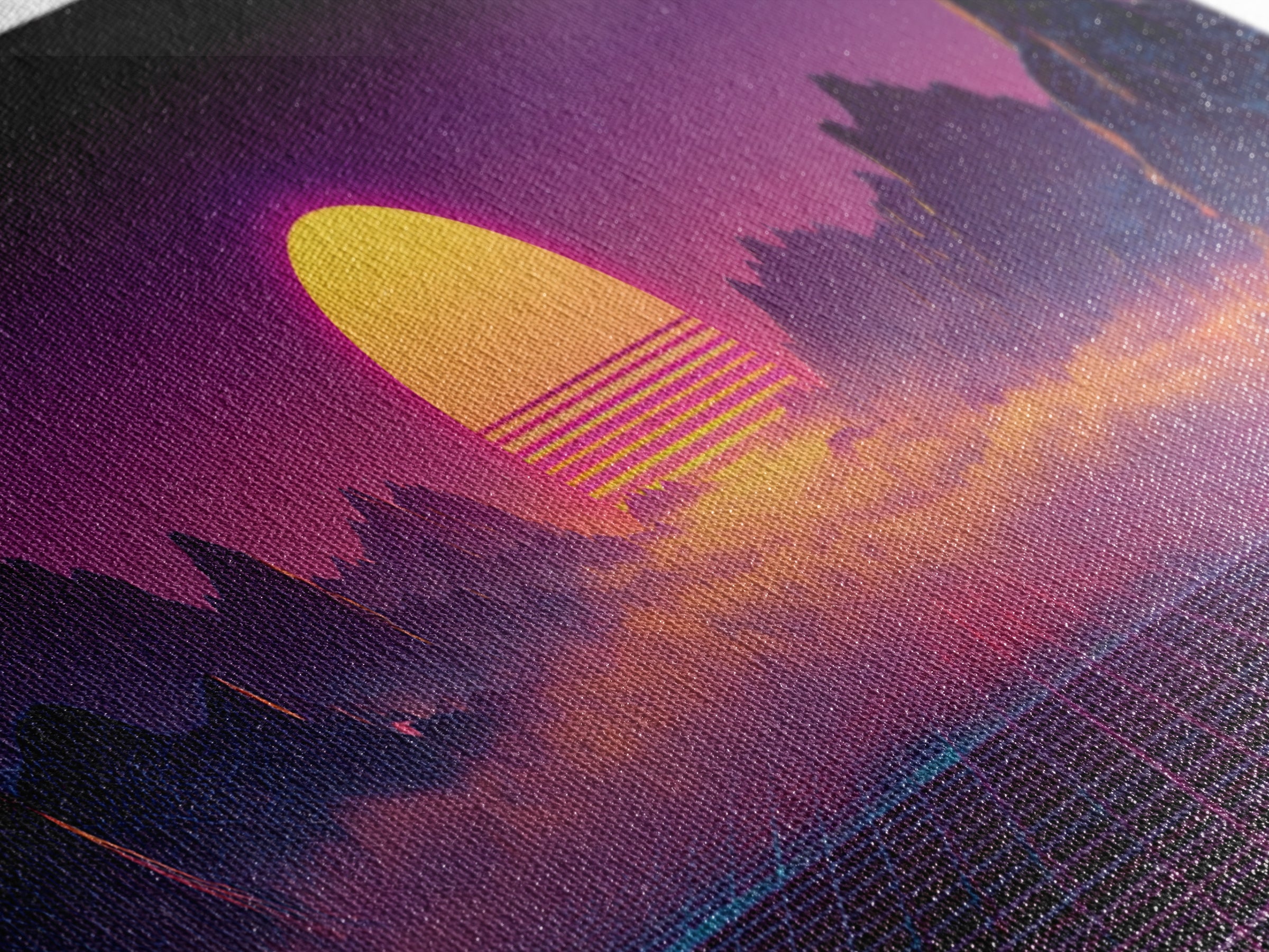 Neon Retro Futuristic Sunset Wall Art, Synthwave Mountain Grid Canvas, Vaporwave Decor, Gaming Room Poster, 80s Art, Cyberpunk Gift