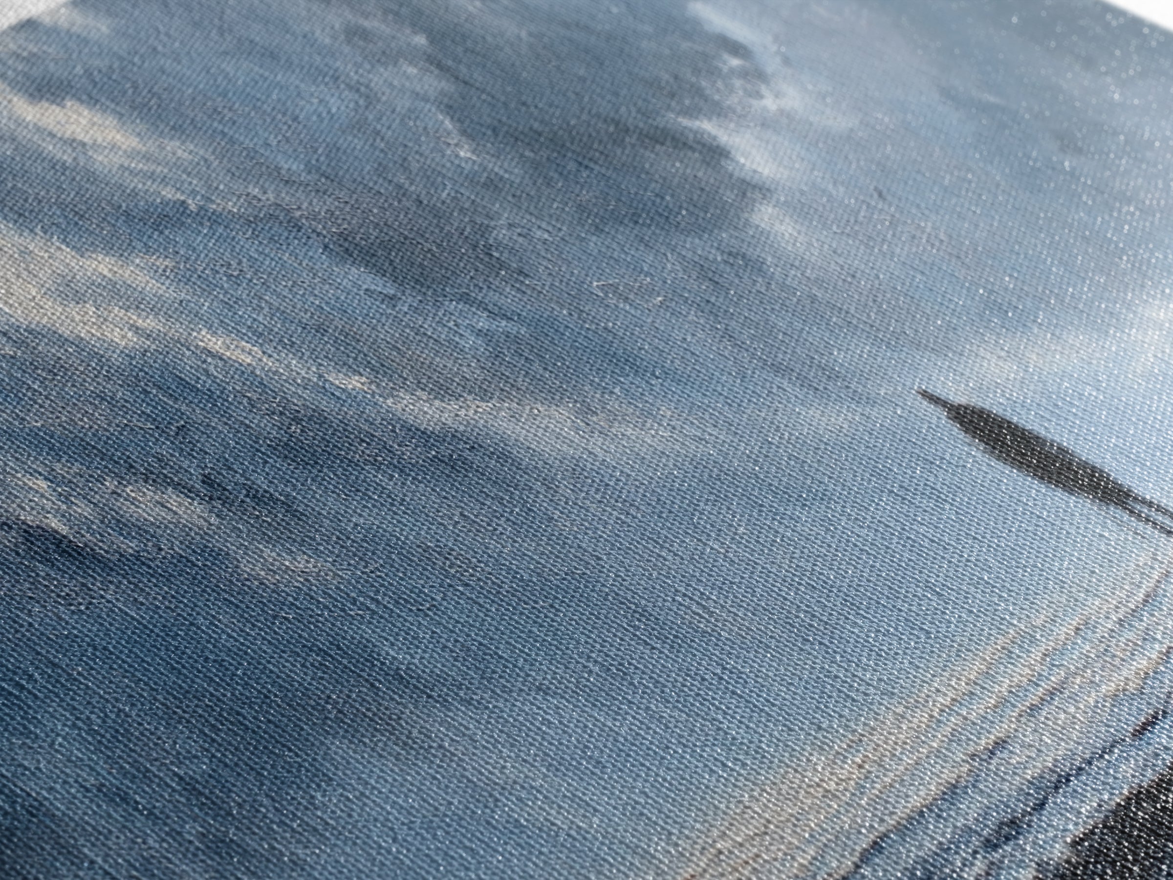 Lone Figure In Icy Storm Canvas Print, Blue Abstract Seascape Wall Art, Moody Ocean Landscape For Modern Living Room Decor
