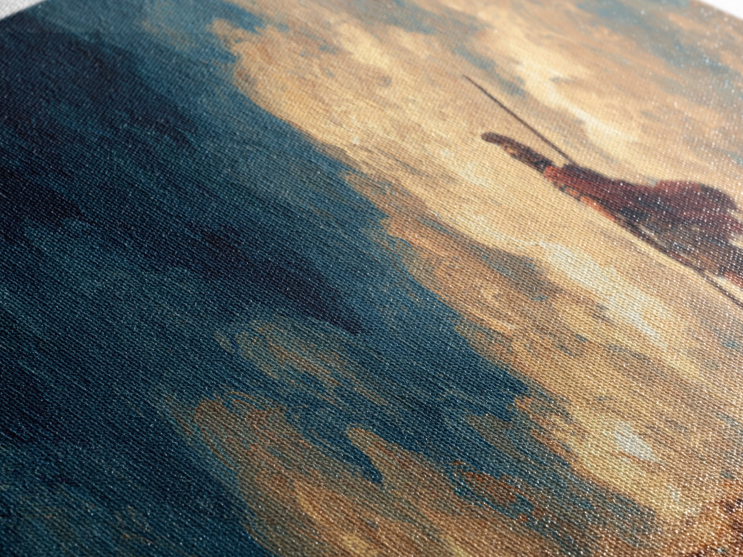 Lone Spearman Facing Golden Clouds Wall Art, Heroic Fantasy Landscape Canvas, Modern Masculine Office Decor Gift For Him