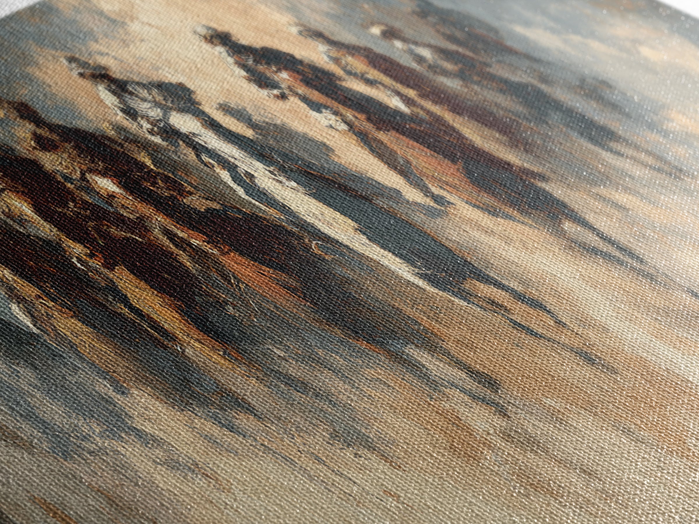 Charging Horsemen In Dusty Plains Wall Art, Abstract Cavalry Battle Painting, Western Decor, Large Horizontal Canvas Print