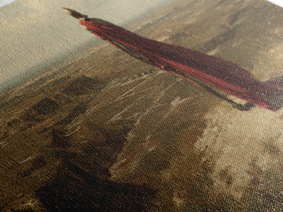 Red Cape Warrior Canyon Wall Art, Epic Fantasy Landscape Canvas, Ancient Hero Print, Rustic Western Statement Decor Gift
