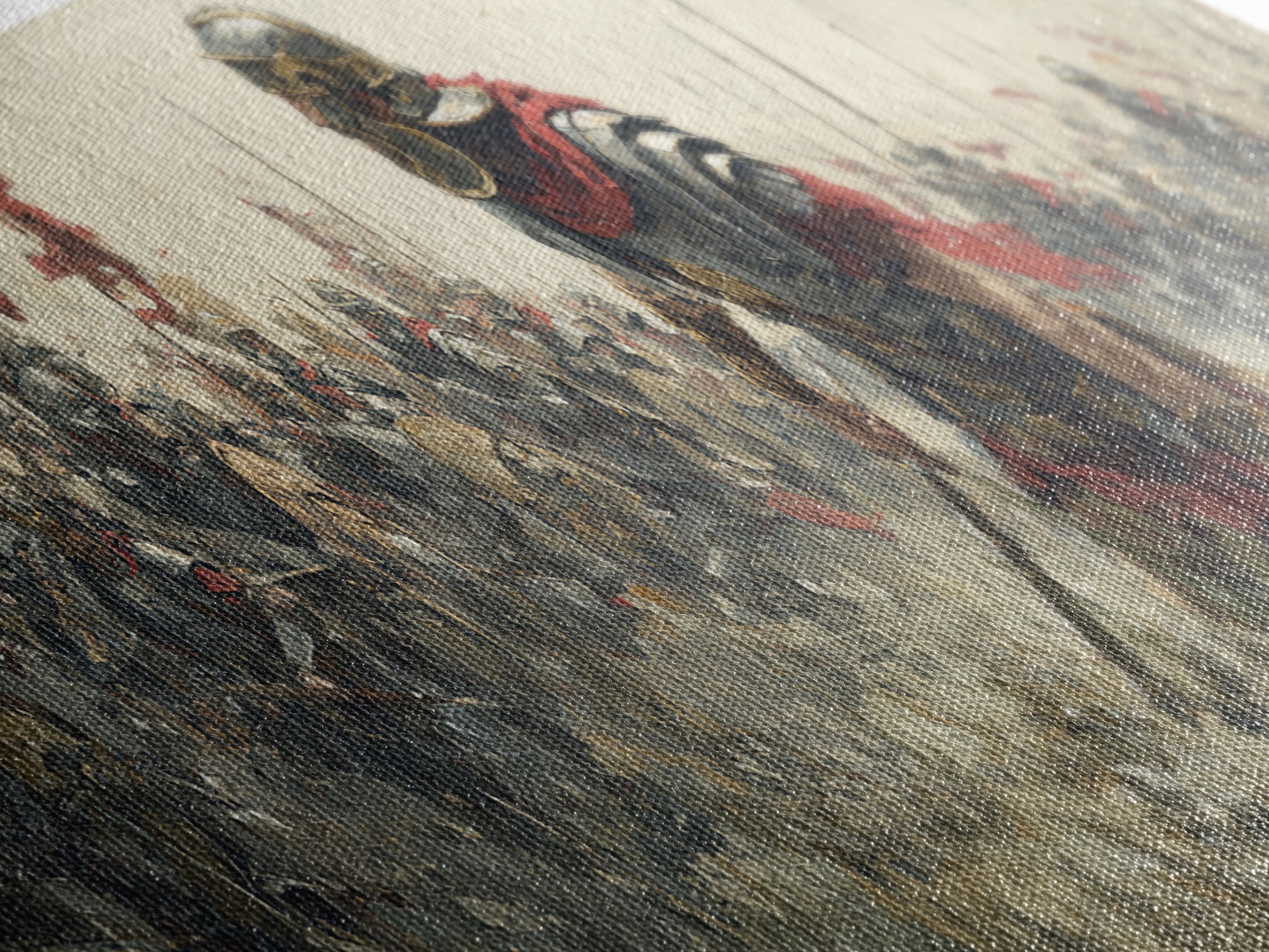 Ancient Warrior Leading Smoky Battlefield Wall Art, Panoramic Historical Battle Canvas, Masculine Office Decor Gift For Him