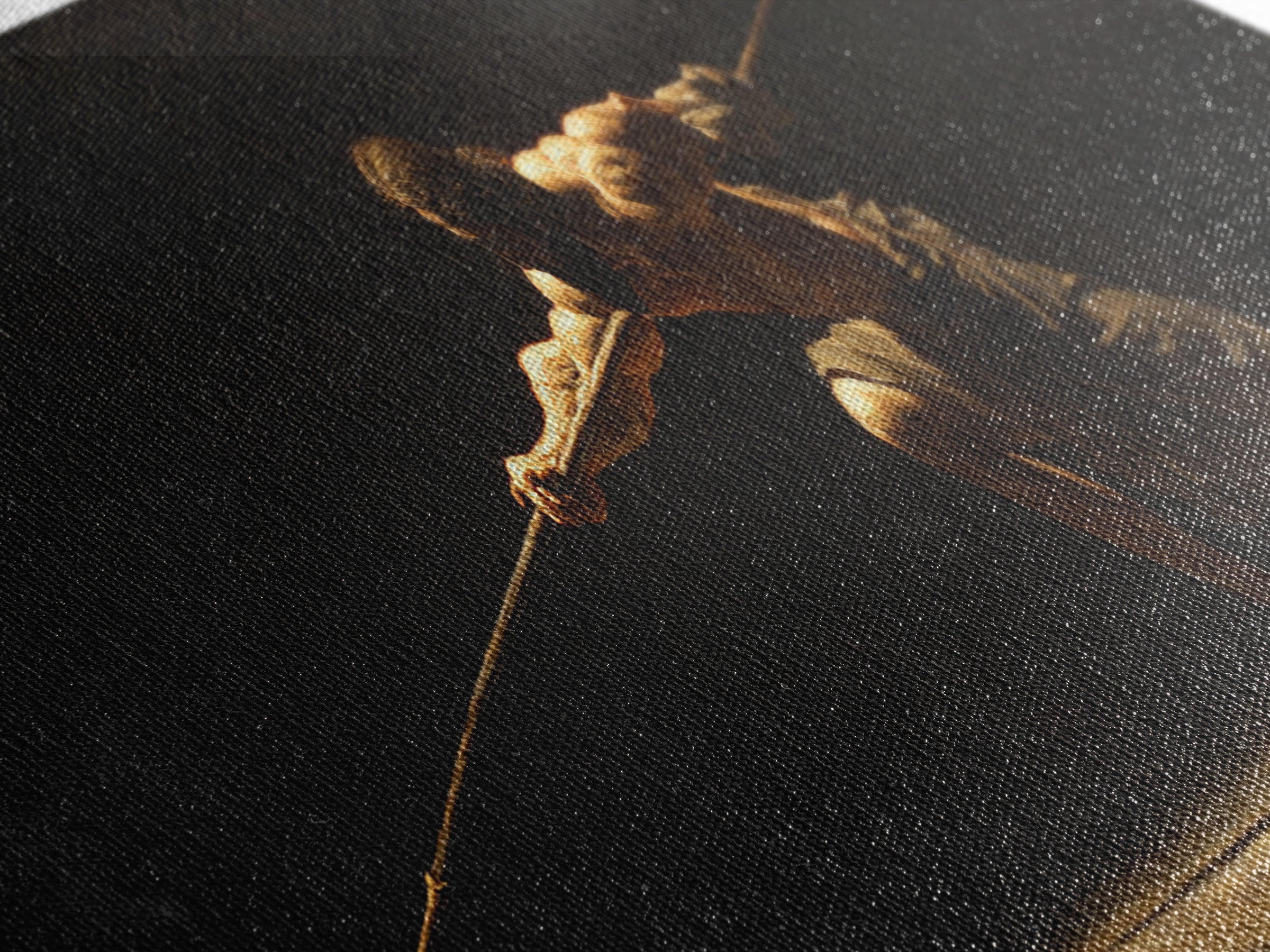 Spear Warrior In Dramatic Shadow Framed Canvas Print, Ancient Fighter Wall Art, Black And Gold Decor, Masculine Office Gift