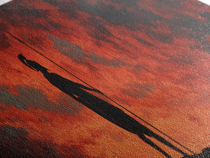 Spartan Warrior Silhouette At Red Sunset Wall Art, Greek Historical Canvas Print, Dramatic Masculine Living Room Decor Gift