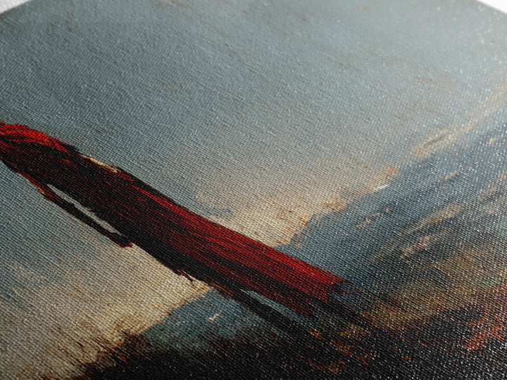 Lone Warrior In Red Cloak Wall Art, Epic Fantasy Landscape Canvas Print, Moody Medieval Decor, Statement Artwork, Gift For Him