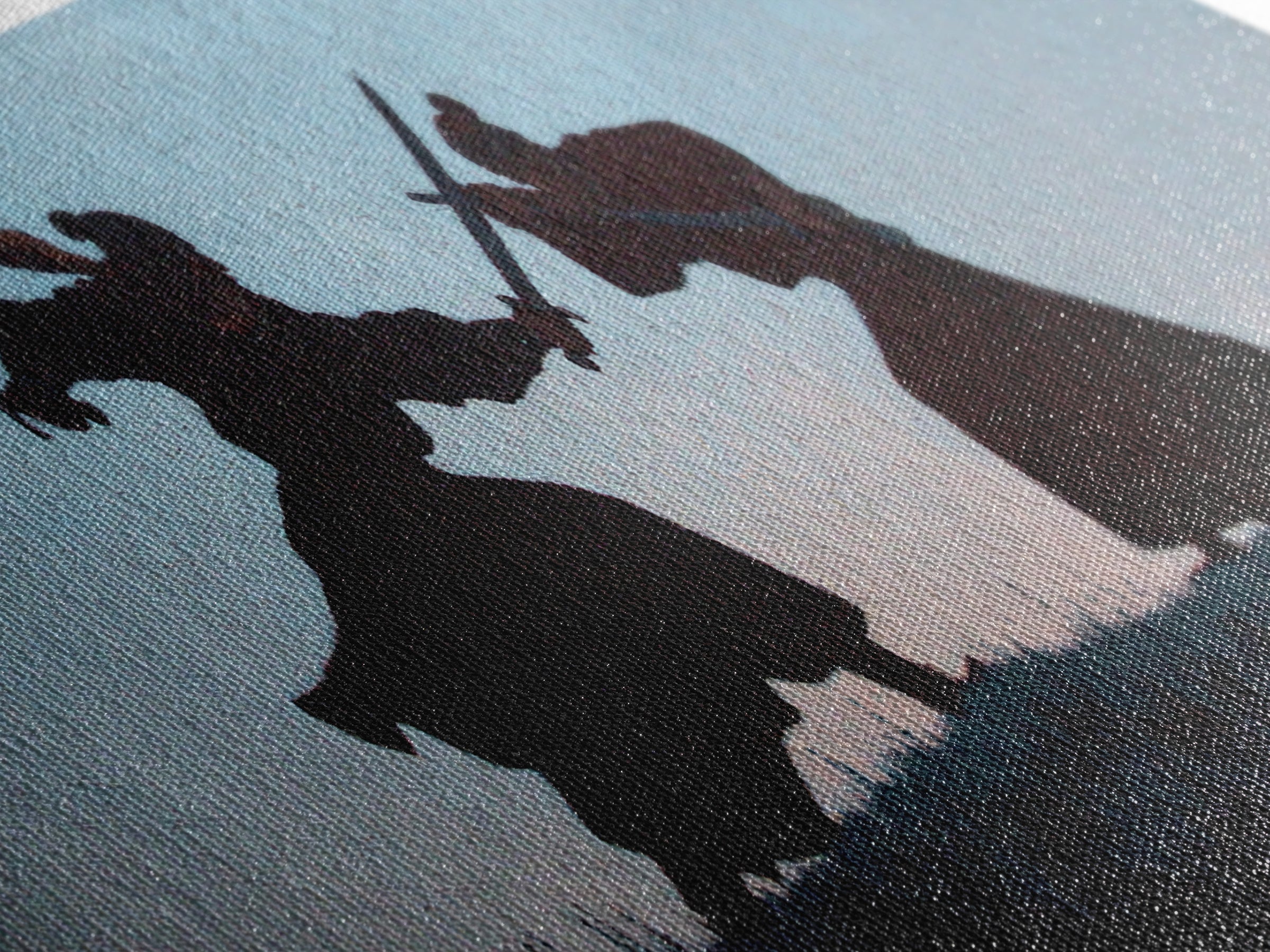 Samurai Duel Silhouette Wall Art, Japanese Warrior Canvas Print, Minimal Black And White Decor For Office And Living Room
