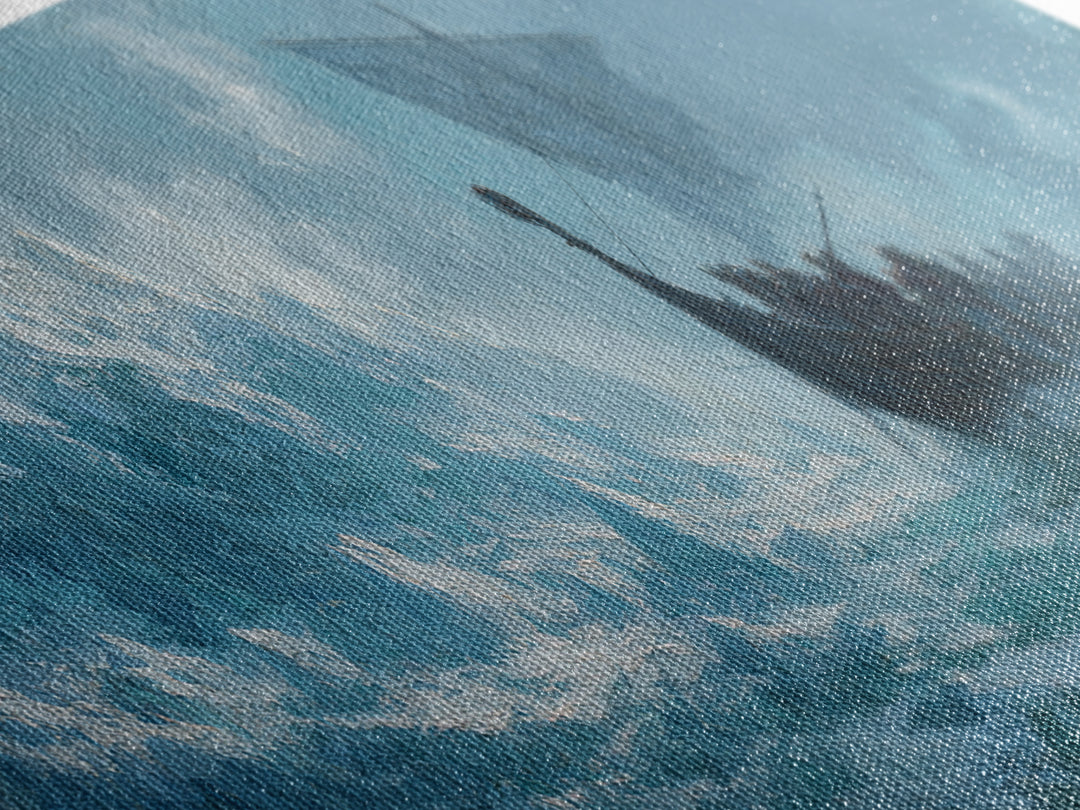 Viking Longship On Stormy Sea Wall Art, Nordic Ocean Seascape Painting, Nautical Living Room Decor, Adventure Gift For Him