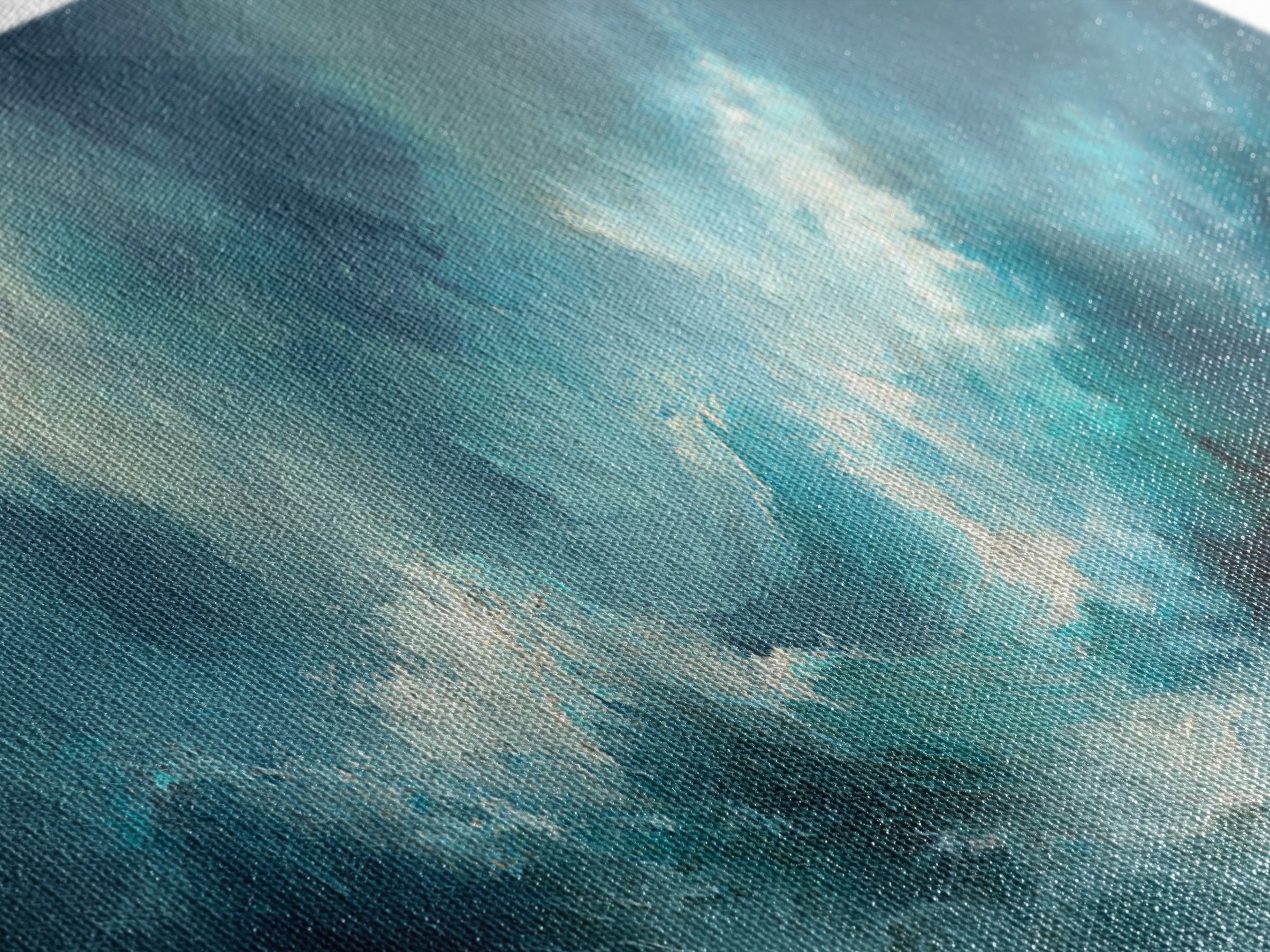 Stormy Teal Ocean Waves Wall Art, Moody Seascape Canvas Print, Coastal Living Room Decor, Large Abstract Ocean Painting Print