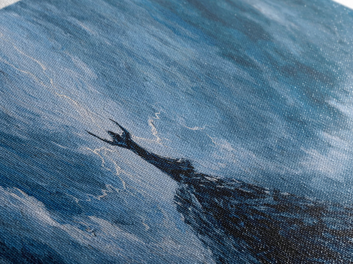 Lone Viking On Stormy Peak Canvas Print, Lightning Sky Wall Art, Norse Mythology Decor, Dramatic Mountain Artwork Gift For Him