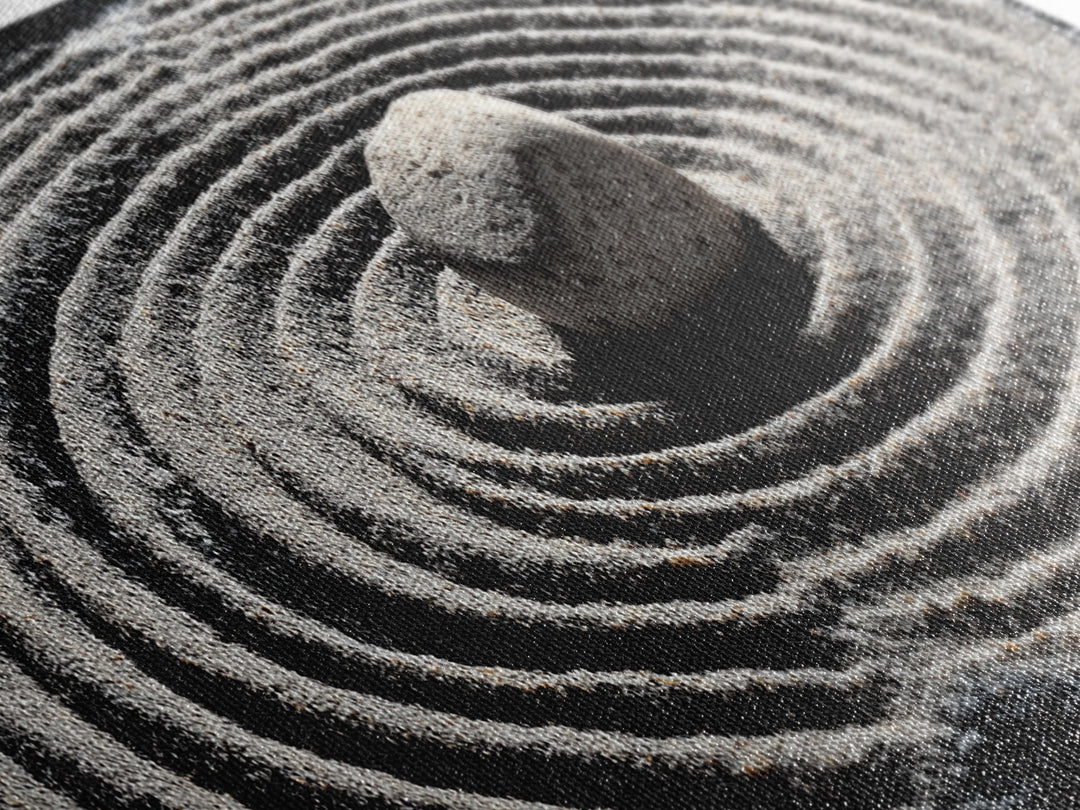 Zen Sand Garden With Center Stone Wall Art, Black And White Minimalist Decor, Japandi Meditation Print For Spa Room, Home Decor