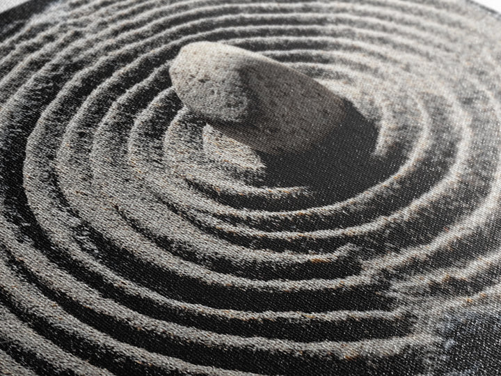 Zen Sand Garden With Center Stone Wall Art, Black And White Minimalist Decor, Japandi Meditation Print For Spa Room, Home Decor