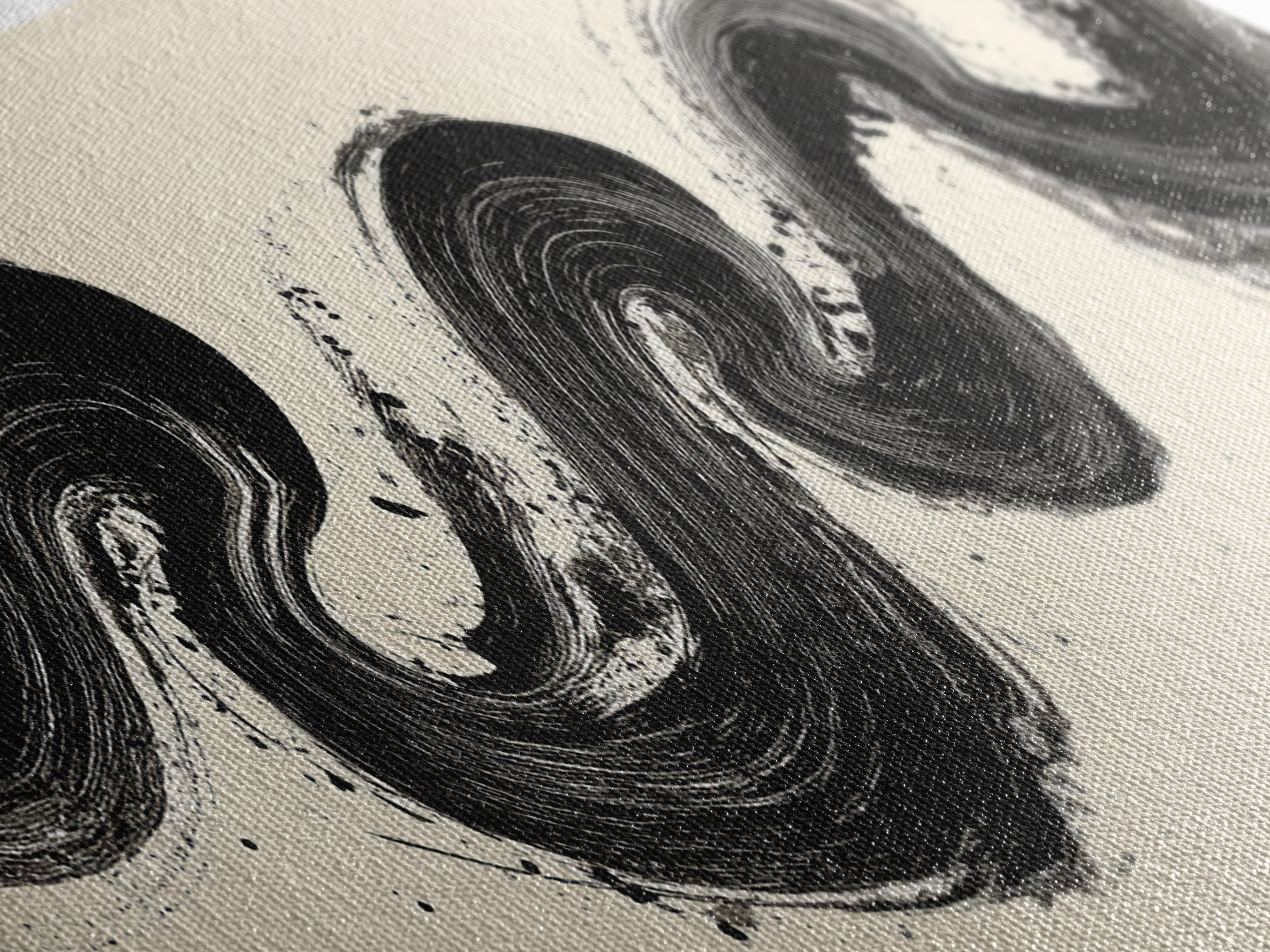 Abstract Black Ink Wave Brushstroke Wall Art, Minimalist Japanese Canvas Print, Zen Calligraphy Decor For Modern Home Wall Decor