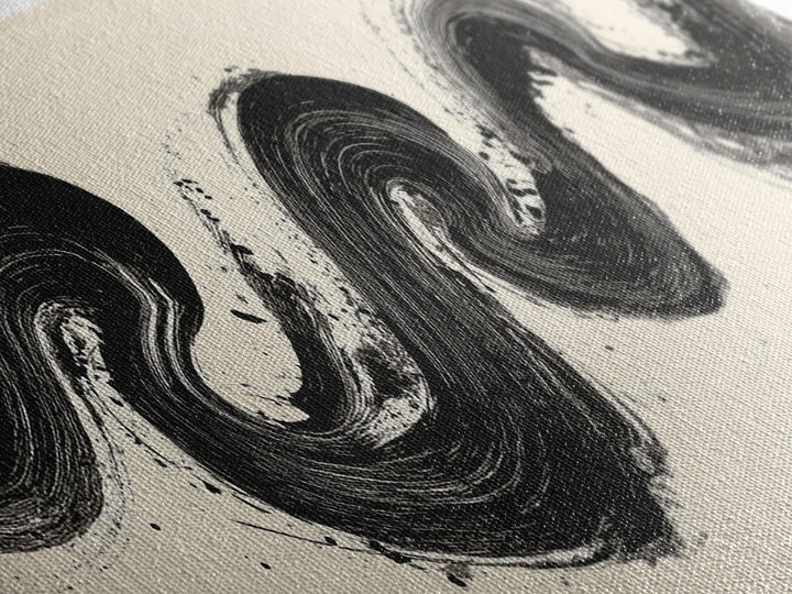 Abstract Black Ink Wave Brushstroke Wall Art, Minimalist Japanese Canvas Print, Zen Calligraphy Decor For Modern Home Wall Decor