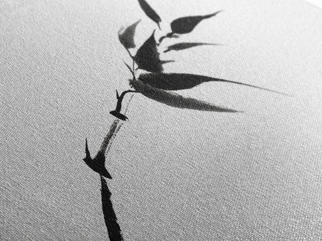 Minimalist Black Bamboo Ink Branch Wall Art, Japanese Zen Canvas Print, Monochrome Botanical Decor, Wabi Sabi Office Art