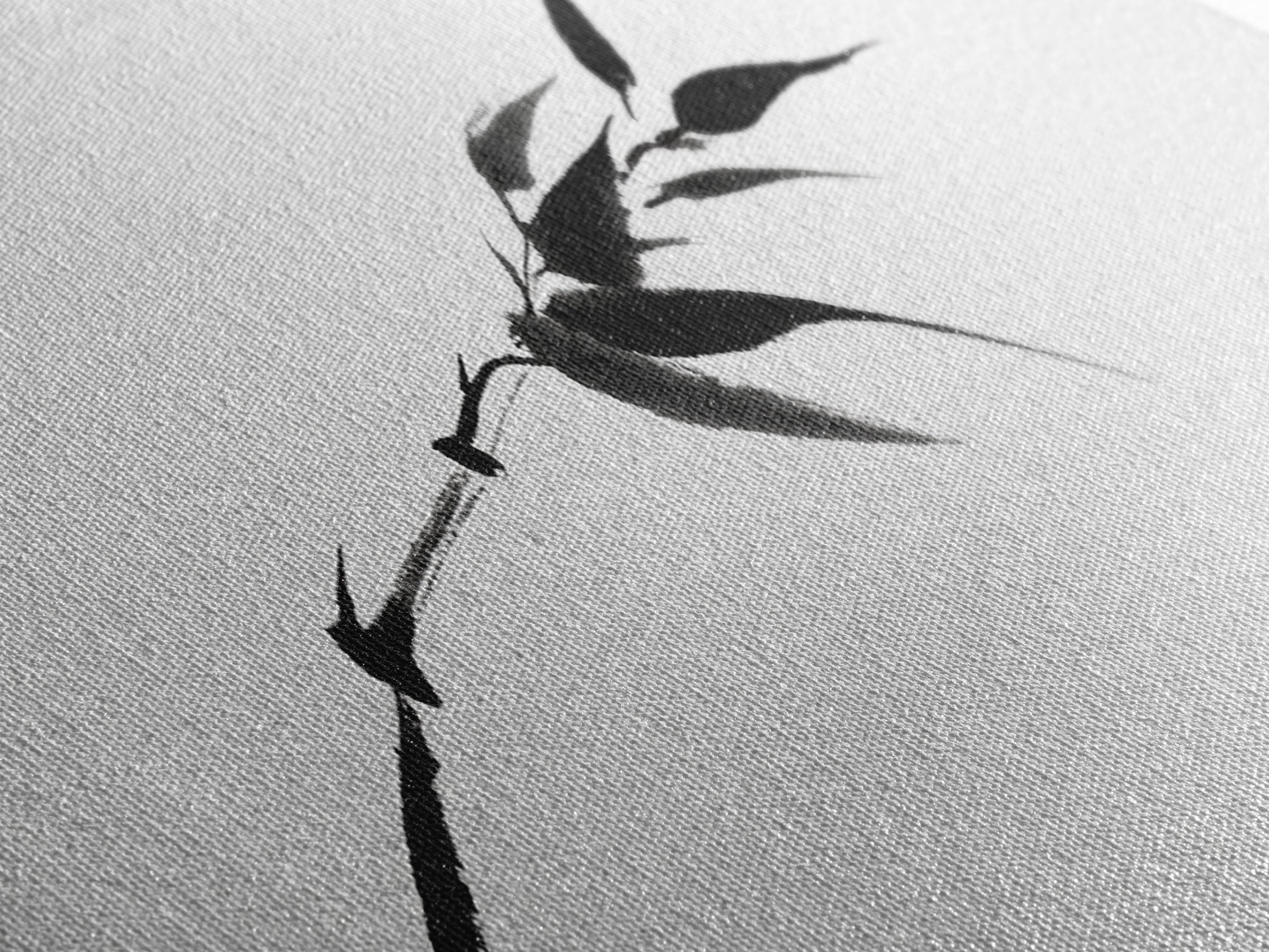Minimalist Black Bamboo Ink Branch Wall Art, Japanese Zen Canvas Print, Monochrome Botanical Decor, Wabi Sabi Office Art