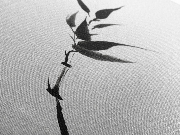 Minimalist Black Bamboo Ink Branch Wall Art, Japanese Zen Canvas Print, Monochrome Botanical Decor, Wabi Sabi Office Art