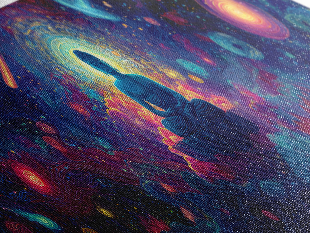 Cosmic Meditating Buddha In Galaxy Clouds Wall Art, Celestial Art, Psychedelic Space Decor, Spiritual Canvas Print, Zen Home Decor