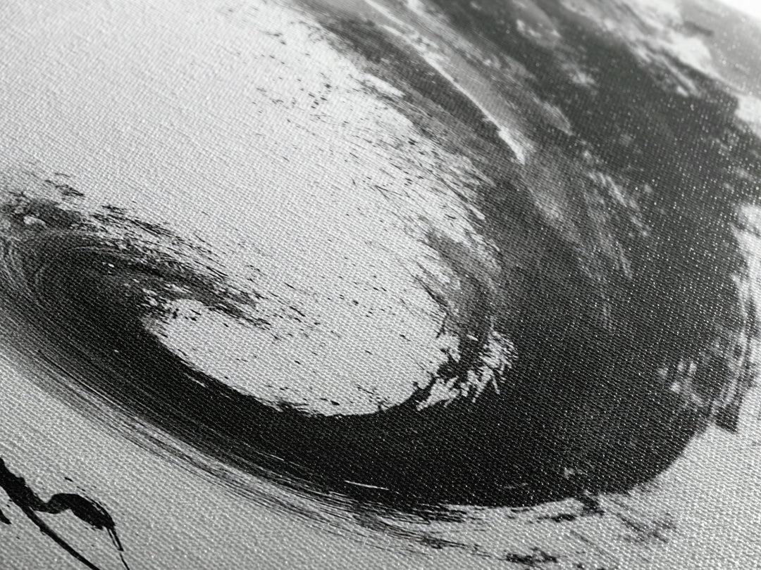 Black Ink Zen Wave Canvas Print, Japanese Calligraphy Wall Art, Minimalist Black And White Art, Meditation Room Decor Print