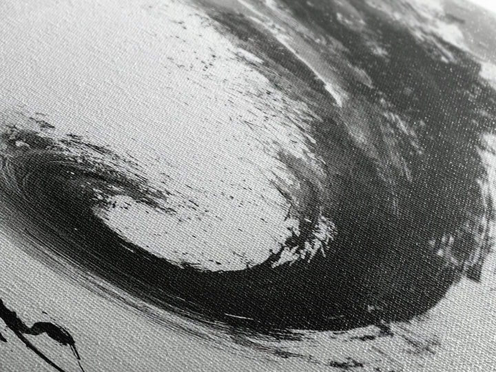 Black Ink Zen Wave Canvas Print, Japanese Calligraphy Wall Art, Minimalist Black And White Art, Meditation Room Decor Print
