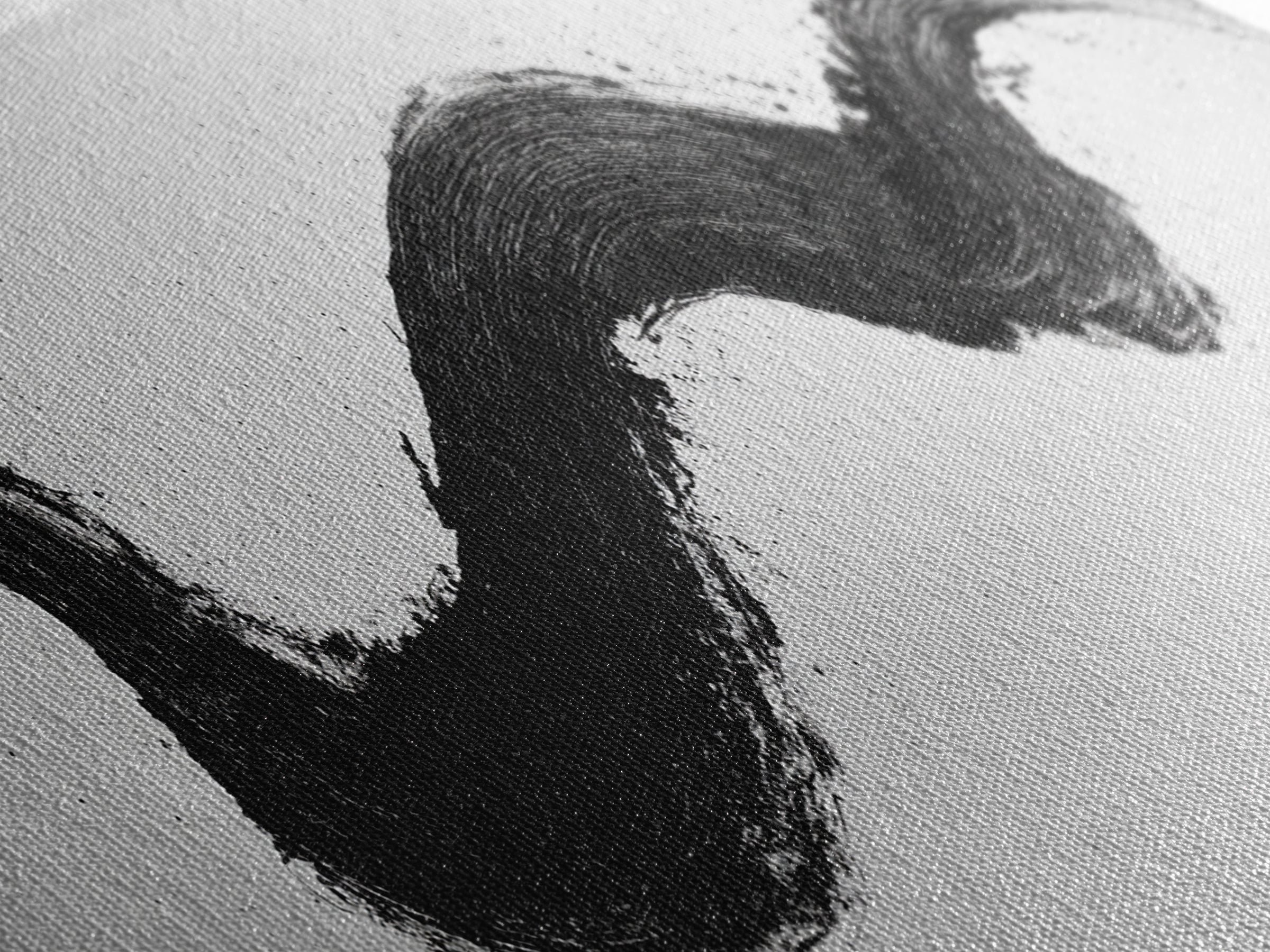 Black Brushstroke Abstract Wall Art, Minimalist Ink Canvas Print, Black And White Modern Office Decor, Horizontal Wall Art