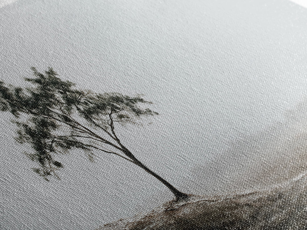 Lone Tree Misty Minimalist Wall Art, Black And White Landscape Print, Neutral Wall Decor, Japandi Office Art, Calming Decor