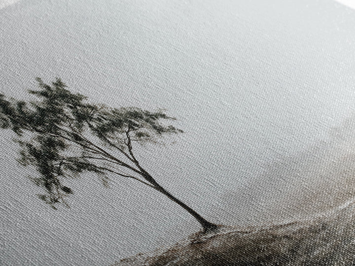 Lone Tree Misty Minimalist Wall Art, Black And White Landscape Print, Neutral Wall Decor, Japandi Office Art, Calming Decor