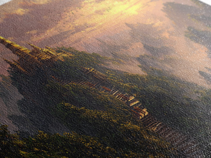 Golden Mountain Pagoda Temple Wall Art, Asian Jungle Sunrise Canvas, Spiritual Landscape Print, Meditation Room Decor, Zen Home Decor