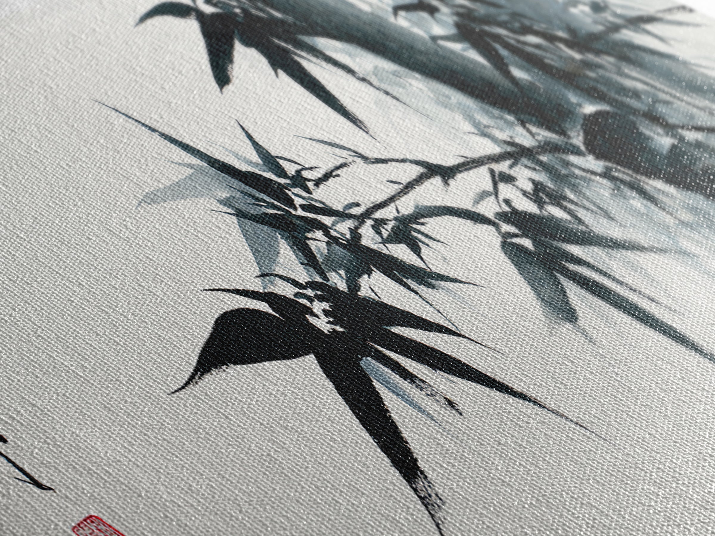 Black Bamboo Ink Branches Canvas Print, Japanese Wall Art, Minimalist Botanical Decor, Zen Home Decor, Asian Art Print, Office Decor