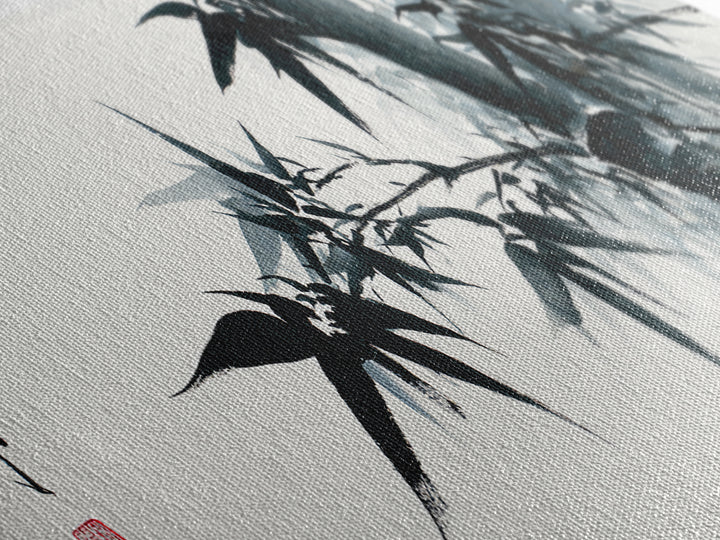 Black Bamboo Ink Branches Canvas Print, Japanese Wall Art, Minimalist Botanical Decor, Zen Home Decor, Asian Art Print, Office Decor