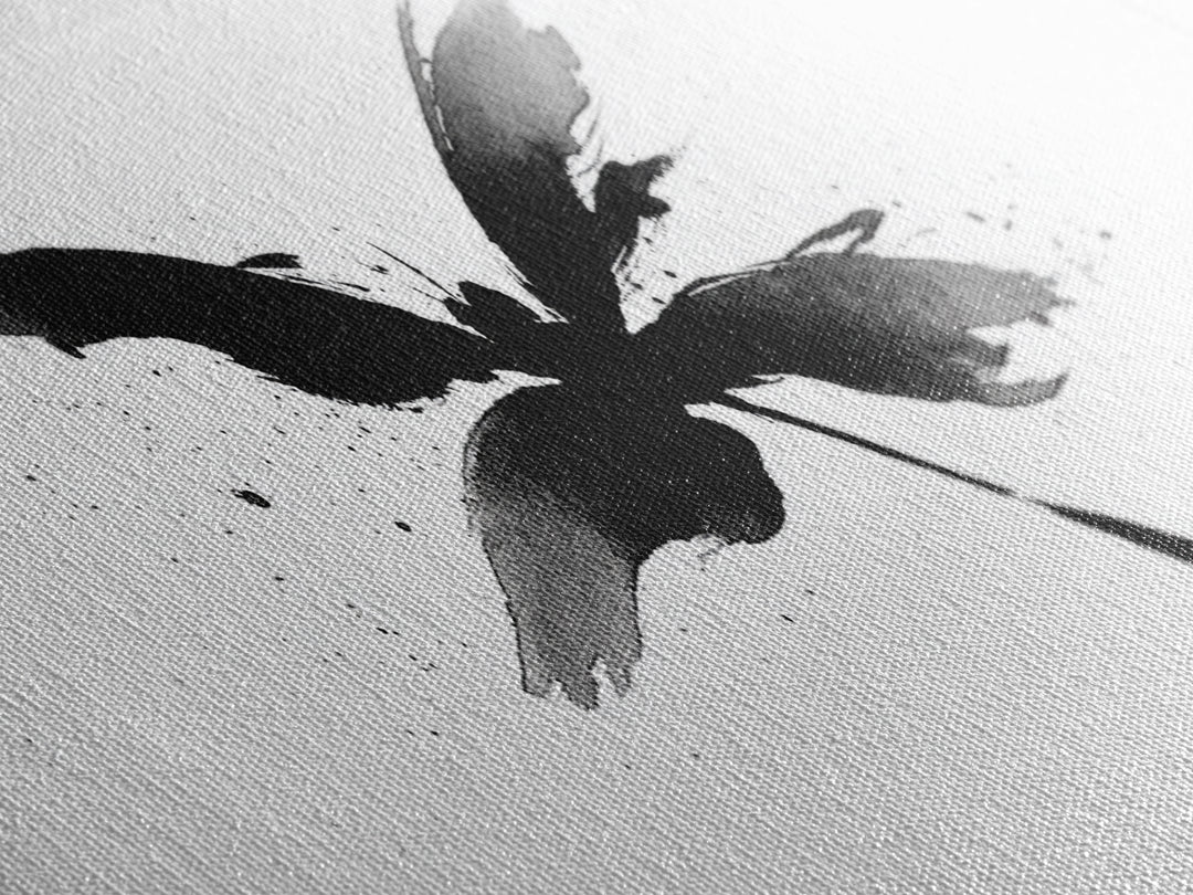 Black Ink Dragonfly Wall Art, Minimalist Japanese Brush Painting, Zen Decor, Black And White Art, Horizontal Canvas Print