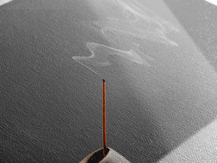 Minimal Incense Bowl With White Smoke Wall Art, Zen Meditation Decor, Japandi Minimalist Print For Spa Or Yoga Room, Home Decor