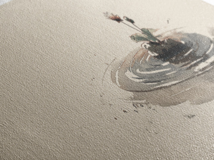 Minimal Zen Water Ripple With Tiny Flower Canvas Print, Wabi Sabi Wall Art, Japandi Decor, Neutral Minimalist Home Decor