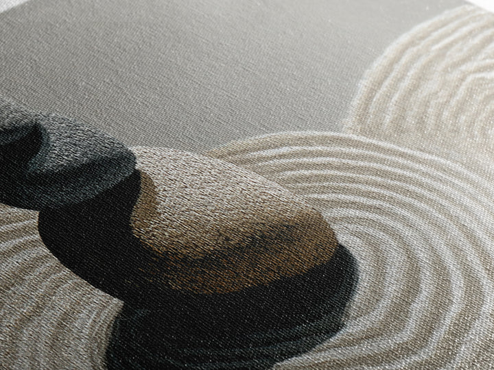 Raked Sand Zen Stones Wall Art, Minimalist Canvas Print, Japandi Spa Decor, Neutral Wabi Sabi Calming Meditation Room Decor